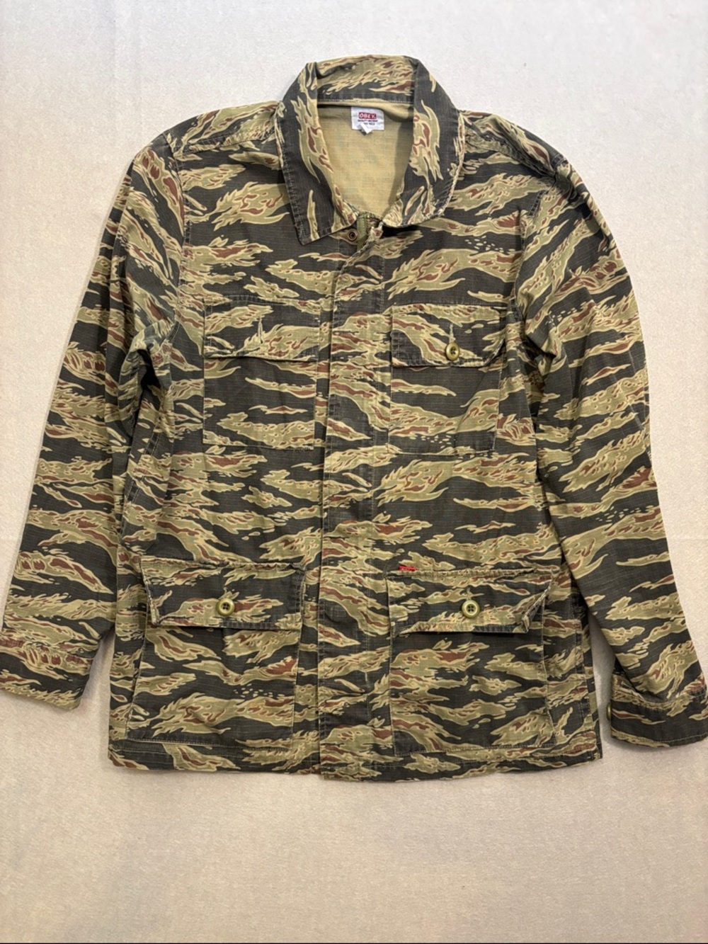 Obey Tiger Stripe Camo Zip Jacket - Olive Green & Brown